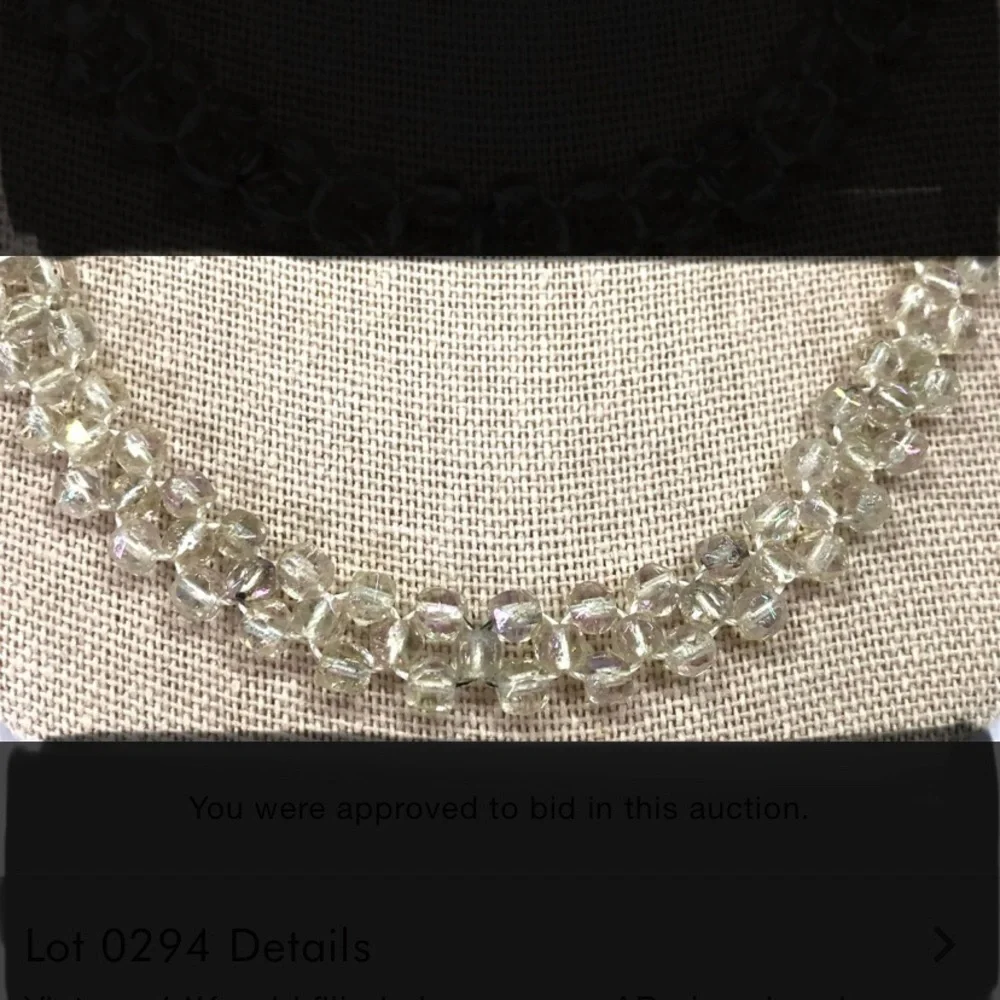 Vintage‎ 14K gold filled clasp woven AB glass beads necklace.
